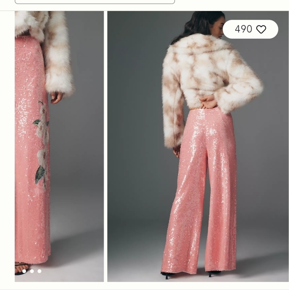 XS/S FARM Rio Pink Sequin Wide Leg Pants - Picture 3 of 4